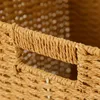 Rattan Storage Baskets Box With Handle Toy Sundries Stackable Container Clothes Underwear Handmade Organizer Basket Drawer Case 5