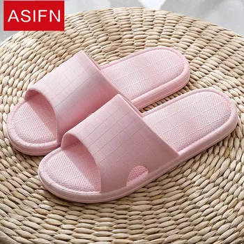 

ASIFN Women's Summer Bathroom Solid Color Simple House Wear-resistant Men Slipper Non-slip PVC Bath Household Soft-soled Slides