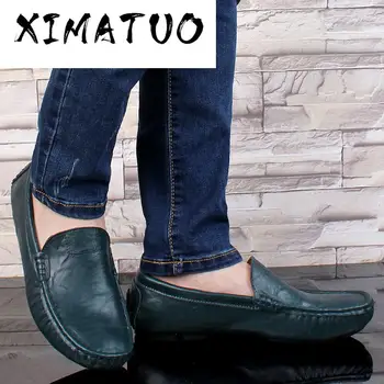 

High Quality Genuine Leather Men Shoes Soft Moccasins Loafers Fashion Brand Men Flats Comfy Driving Shoes Big Size 36~50