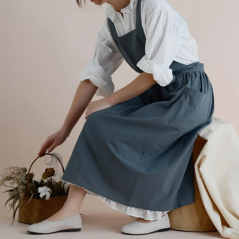 Japanische Kochschürze Für Damen – Aus Baumwolle, Mit 2 Taschen Und Kreuzrücken, 55 X 39,4 Zoll, Maschinenwaschbar