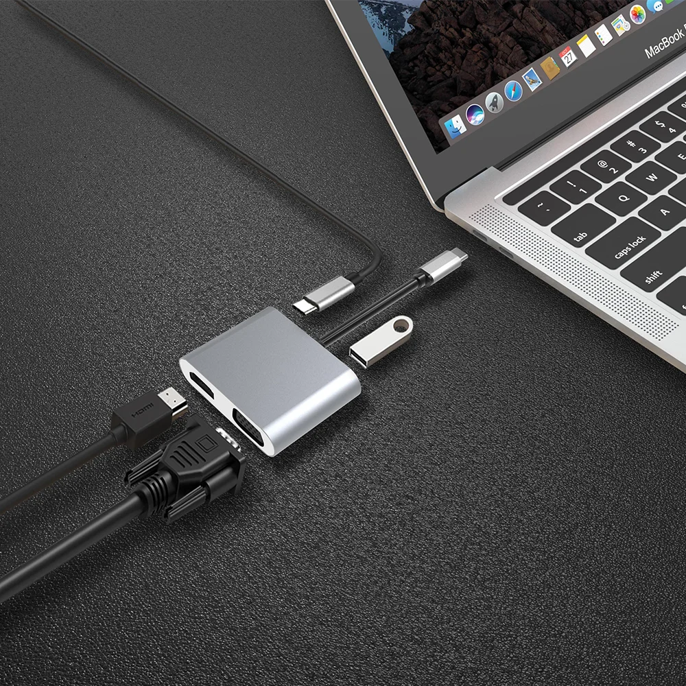 DeepFox 4 в 1 Usb 3,1 type C-Hdmi, Vga, Dvi, Usb 3,0, выход Usb C, расширенный концентратор 4 K, 1080 P, 3D видео конвертер для Macbook Chromebook