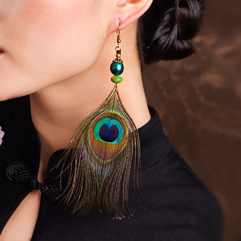 unique chic Mother's Day Christmas ethnic drop Moroccan pendant feather original colorful earring gift vintage chic