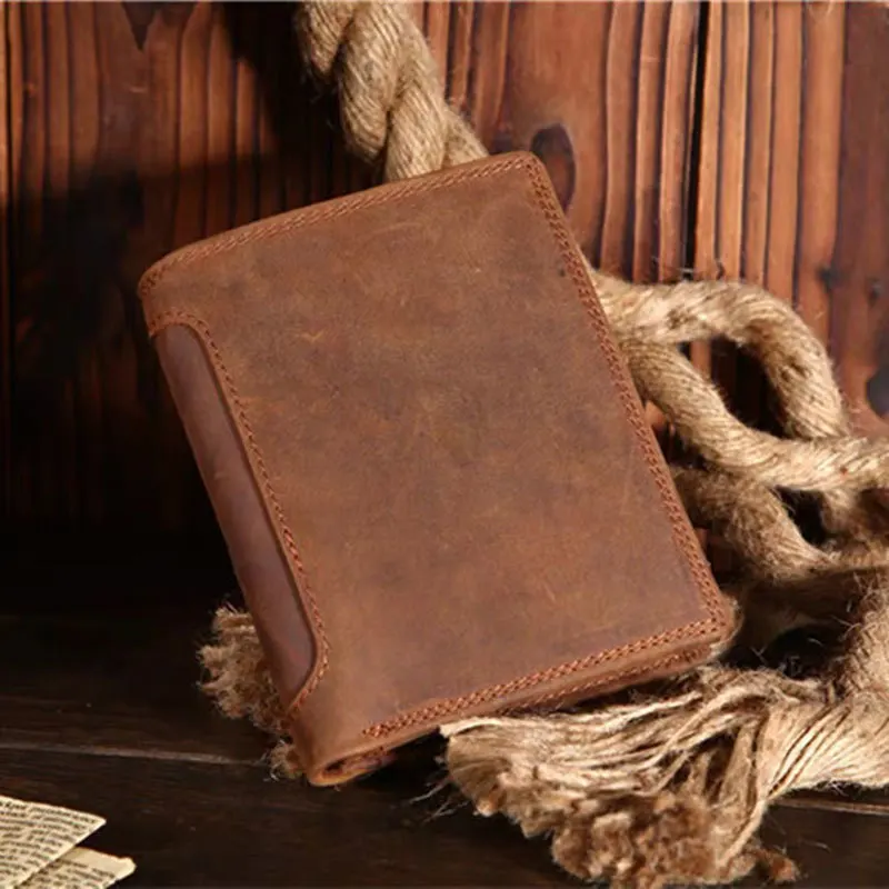 GROJITOO Crazy Horse Wallet Cowhide Leather Men Wallet Multi-card Holder Genuine Leather Wallet Large Capacity Vintage Purse Men