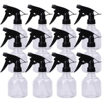 

12 Pack 8 Oz Empty Plastic Spray Bottle with Black Trigger Sprayers - Adjustable Head Sprayer From Fine to Stream