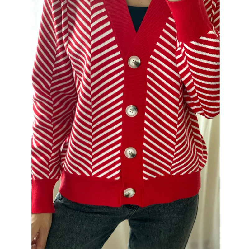 HLBCBG Single Breasted V Neck Women Button Black Christmas Tree Cardigan Sweater Knitted Loose Oversized Jumper Top Jacket Coat