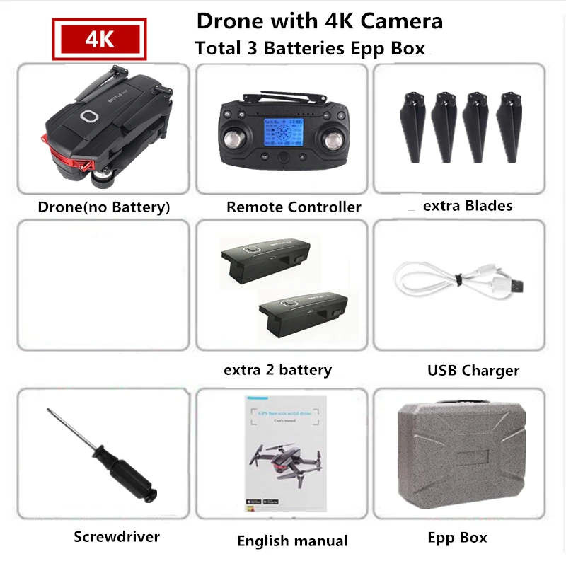 Радиоуправляемый Дрон 4K GGPS 5G wifi FPV Ultra HD широкоугольный двойной Квадрокоптер с камерой бесщеточный складной вертолет сумка для переноски - Цвет: Epp Box 3 Battery