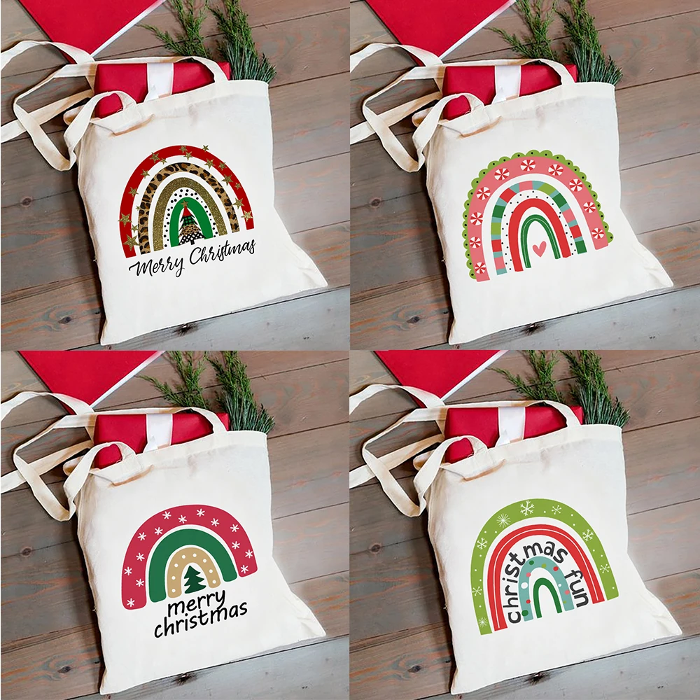 

Merry Christmas Canvas Shopping Tote Bag for Women Casual Fashion Shoulder Bag Large Capacity Handbag Graphics Printed Xmas Gift