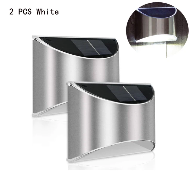 LED Decorative Outdoor Solar Cell Lights Powered Wall Lamp Patio Step Emergency Lighting For Garden Fence and Street Garland 2 PCS White