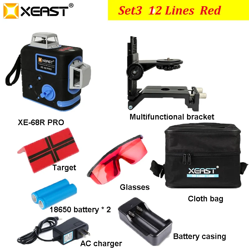 Профессиональный лазерный уровень XEAST XE 68R Pro 12 линий 3D 360 горизонтальный и