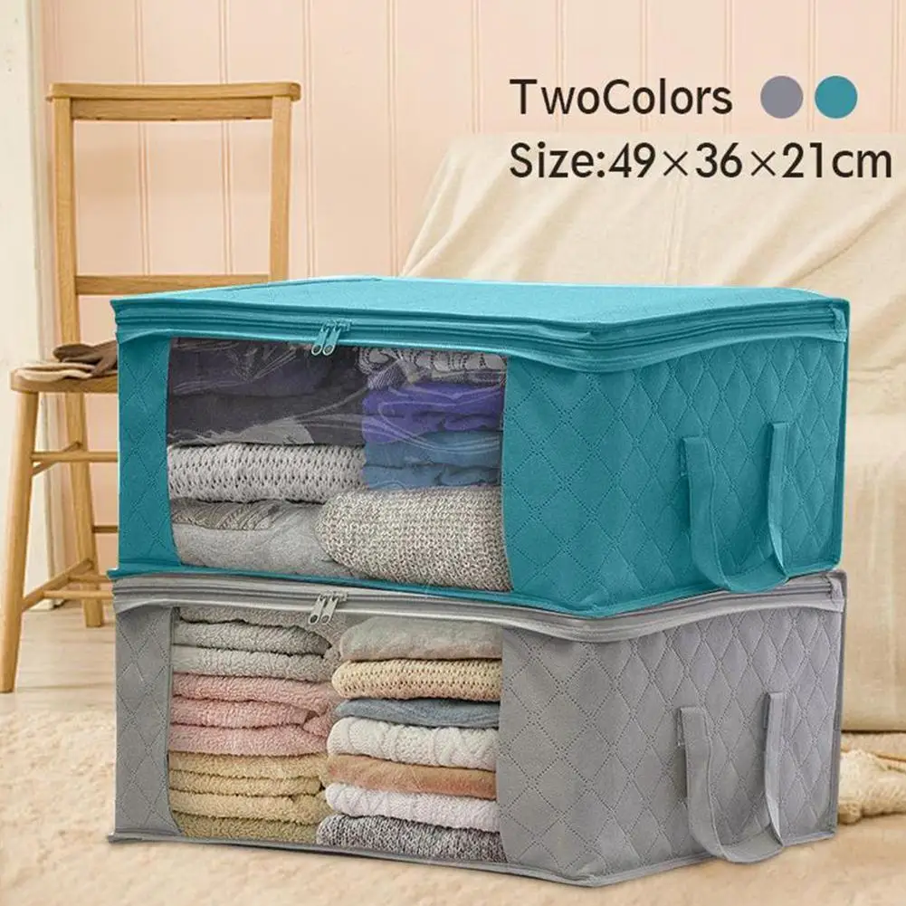 Large Clothes Storage Bins Box Linen Fabric Foldable Organizer Closets Blankets With Clear Window handle Container Stackabl P5R3 | Дом и сад