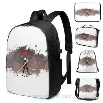 

Funny Graphic print Nier Automata Splatter USB Charge Backpack men School bags Women bag Travel laptop bag
