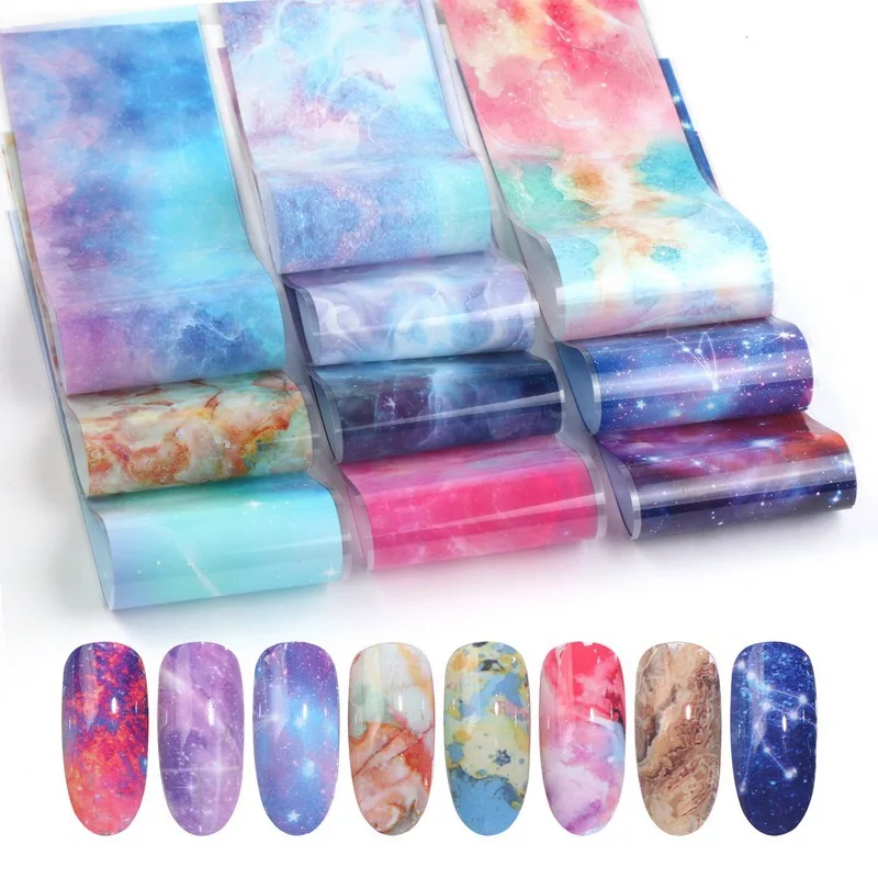  10 pcs/Set 20*4cm Gradient Starry Sky Nail Foil Transfer Foils Ongles Decoration Nail Art for DIY N