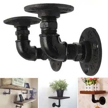 

2Pcs Retro Black Iron Industrial Pipe Shelf Bracket Mounting Storage Bracket Holders Racks Home Decor Partition Support Fram