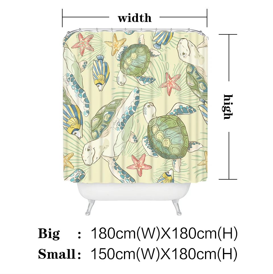Silstar Tex Sea Turtle Swimming Bath Curtain Fabric Golden Turtles Bathroom Shower Curtains For Childrens