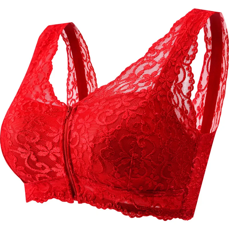 

3XL Plus Size Sexy Lace Bralette Solid Zipper Front Closure Bra Brassiere Wireless Push up Bras for Women Lingerie Underwear