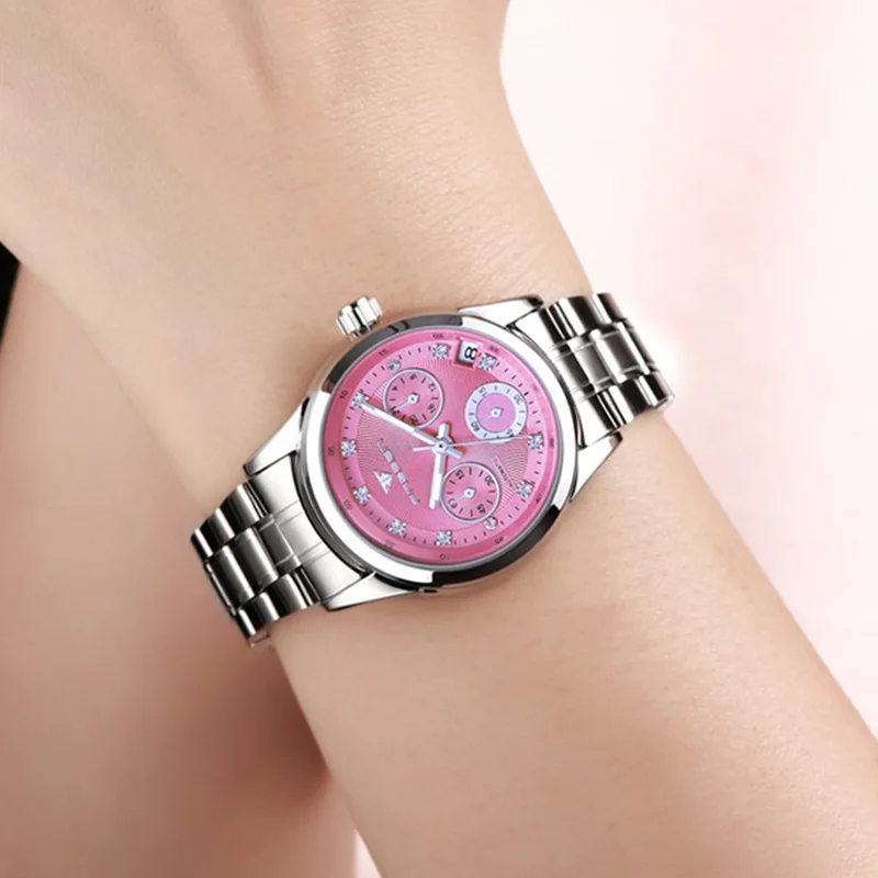 

FNGEEN Brand Women Simple Automatic Self-wind Watch Elegant Ladies Stainless Steel Mechanical Luminous Hands Clock