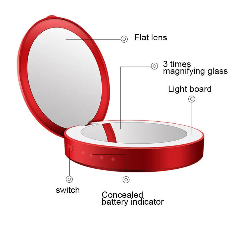 1 шт. 3 цвета зеркало для макияжа светодиодный мини портативный увеличитель складной для путешествий, походная банка питания USB заряжаемый макияж Артефакт Горячая