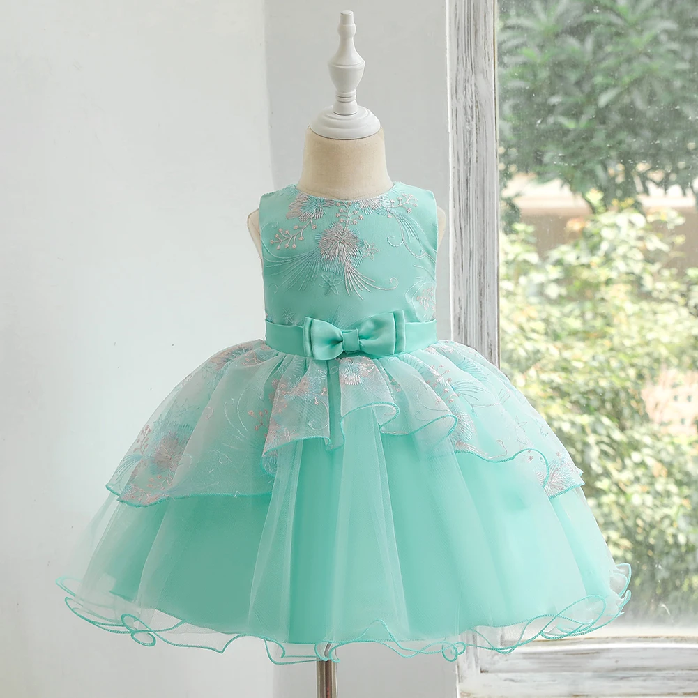 Праздничное платье для малышей платье с вышивкой для девочек платье принцессы с бантом для дня рождения пышные Детские Платья с цветочным рисунком одежда для детей от 1 года до 5 лет