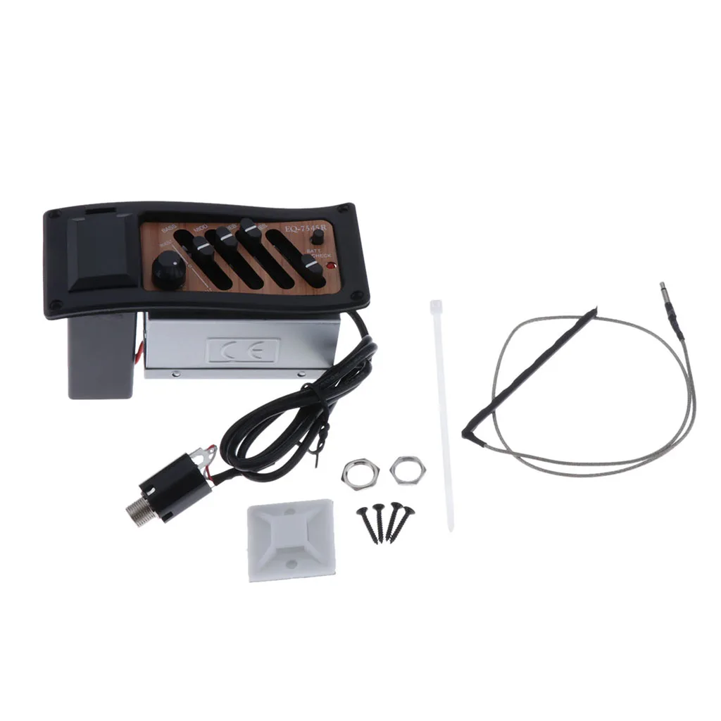 1 Set 4 Band EQ Equalizer Acoustic Guitar Preamp Piezo Pickup Black | Спорт и развлечения