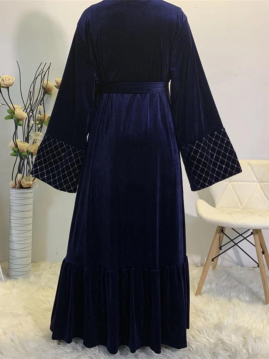 1857#New Arrivals Golden velvet Open Front Abaya Kimono Women - CHAOMENG MUSLIM SHOP