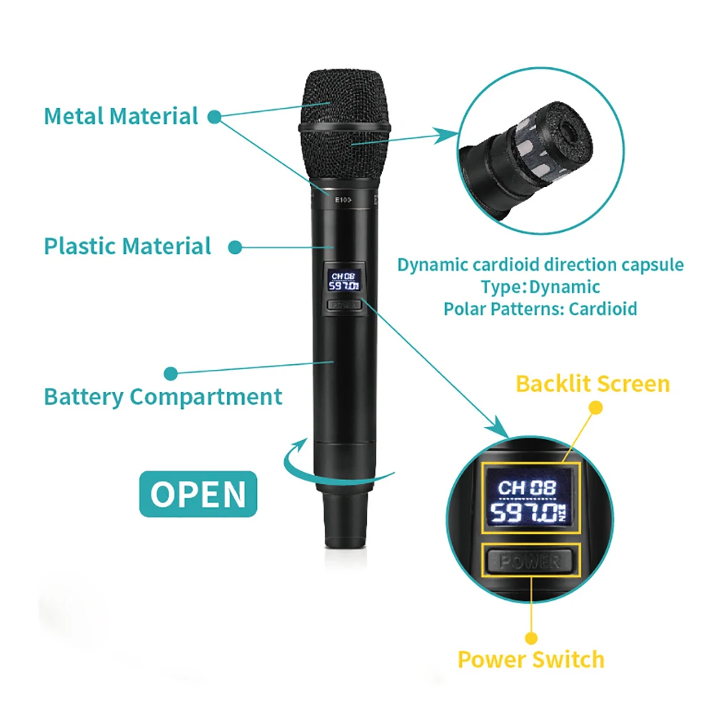 EYK E100 UHF 2 Channels Wireless Microphone System