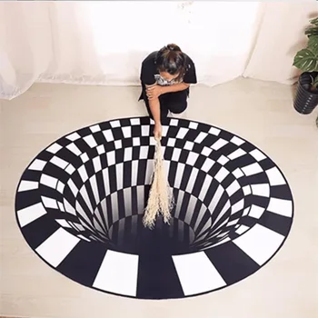 

80cm Nordic Carpet 3D Black White Grid Printing Bedroom Office Vision Mat Living Room Doormat Tea Table Sofa Illusion Carpet