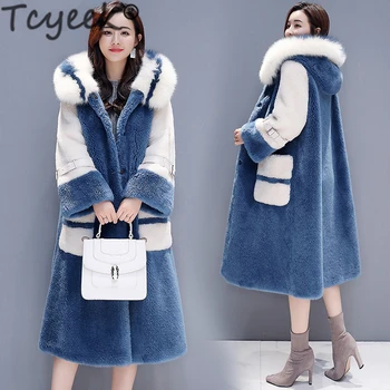 

Tcyeek Women Fur Jacket + Large Fur Hooded 2020 Faux Fur Coat Female Jacket Long Winter Warm Coats Casaco Feminino Hiver TF81132