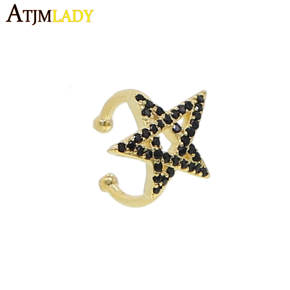 no piercing earring Gold filled black cz star Design EAR cuff stunning women girl clip on 1 piece delicate | Украшения и