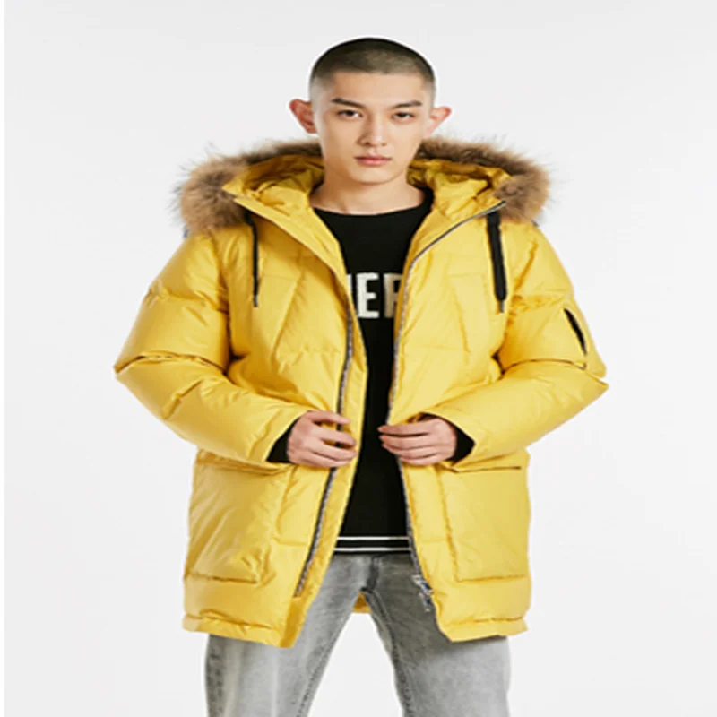 Мужской пуховик JackJones, зимний мужской длинный пуховик с капюшоном и меховым воротником, теплое пальто, мужская одежда 218412543