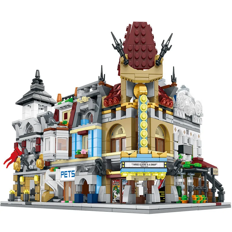 

New Hot Mini Street View Store Cinema City Fire station Building Blocks Sets Bricks 3D Model Educational Toys for Children Gift
