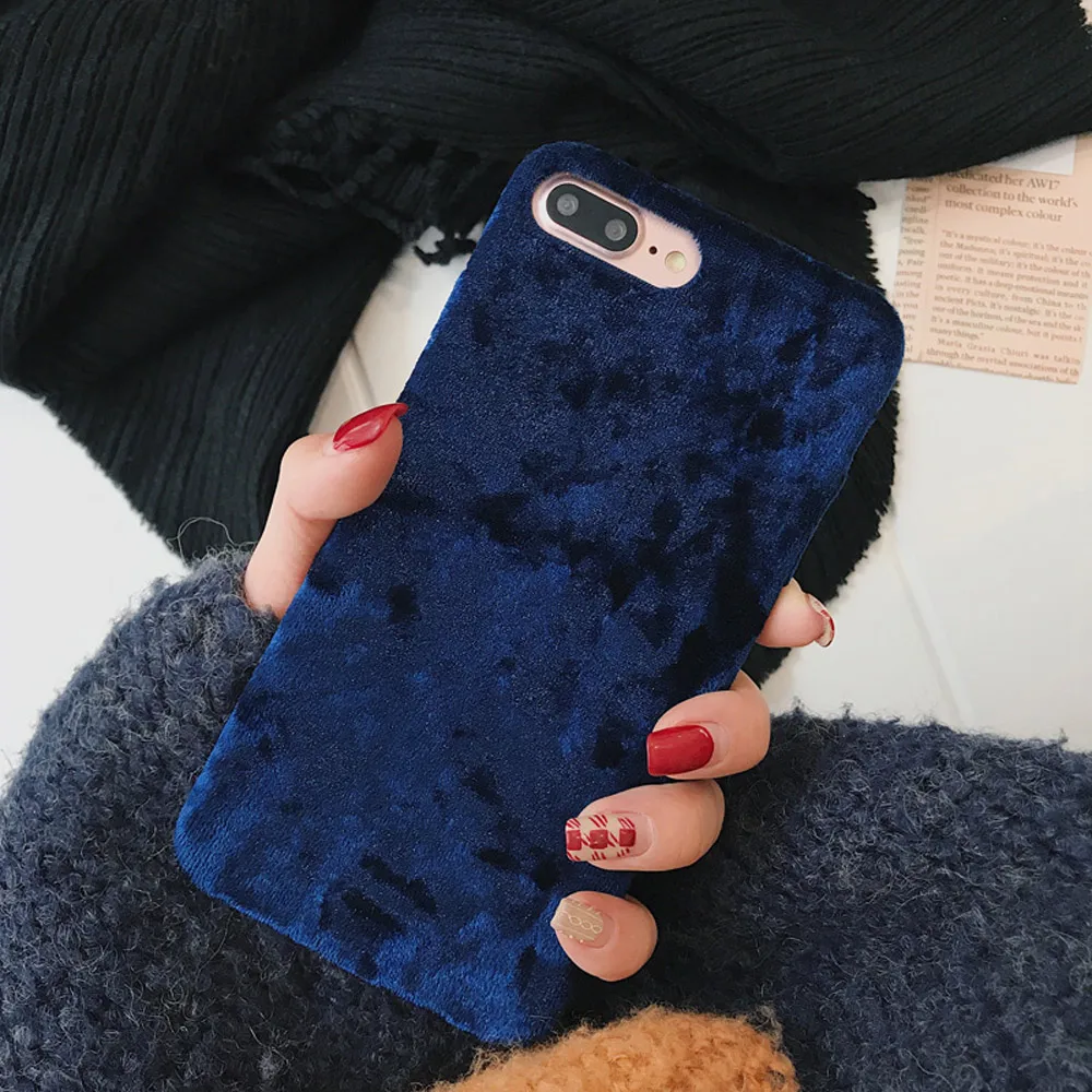 Fashion Velvet Plush Fabrics Smooth Case For iPhone 7 8 6 6s Plus Solid Color Warm Soft Back Cover For iPhone 11 Pro X XR XS Max