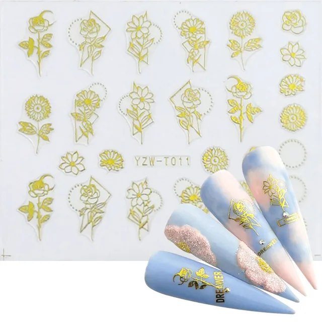Nail Stickers for Manicure Nail Sticker Sliders For Nails Decal Self-adhesive Nails Figures Transfer Black DIY Accessories YZW-T011 golden