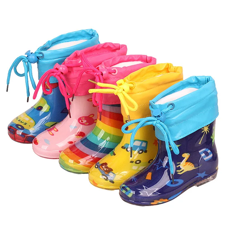 

Rain Boots Children Kindergarten Anti-slip PVC Tube BOY'S Girls Small tong yu xie plus Velvet Warm