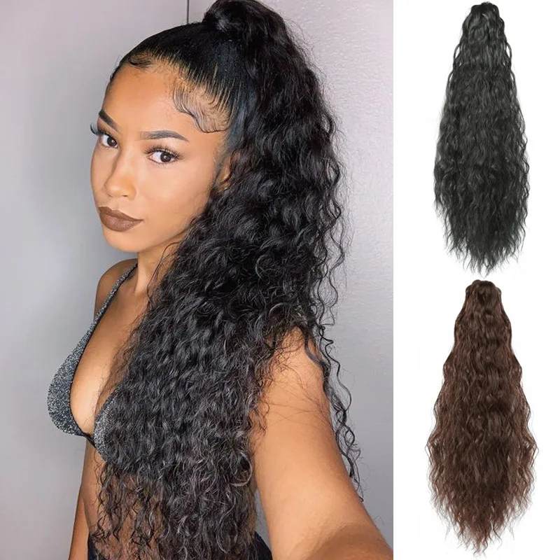 

22 inch SHUOHAN Synthetic High Temperature Fiber Corn Curly Invisible Hook Grip Clip Ponytail Pony Tail Hair Extension SU88