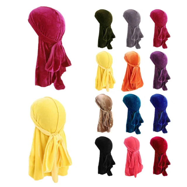 8 peças Durag Durag Durags de veludo para homens e mulheres, turbante durag  com 4 peças de chapéu de pirata elástico Doo Durag (preto, azul, vermelho,  amarelo, rosa, branco, cinza) : 