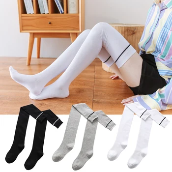 

Party Cotton Blend Women Stockings Breathable Casual Autumn Winter Student Striped Over Knee Fashion Soft Japanese Style Warm