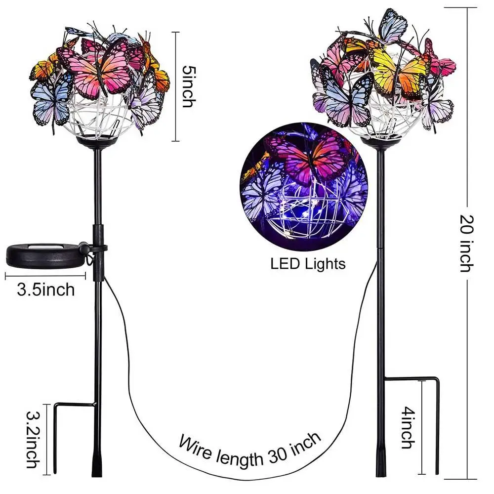 Flashlight Butterfly Backyard Pathway Decoration Durable Auto Light Up Solar Powered Yard Lamp Garden Room Lighting Lawn Decorat - Image 3