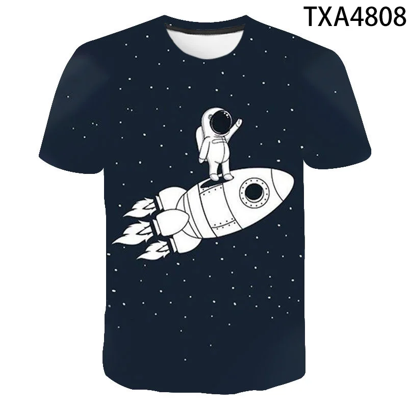 Cool divertido universo planeta espacio galaxia astronauta 3D T camisa de los hombres, mujeres y niños de la luna del cielo de la estrella chico chica moda Tops camisetas