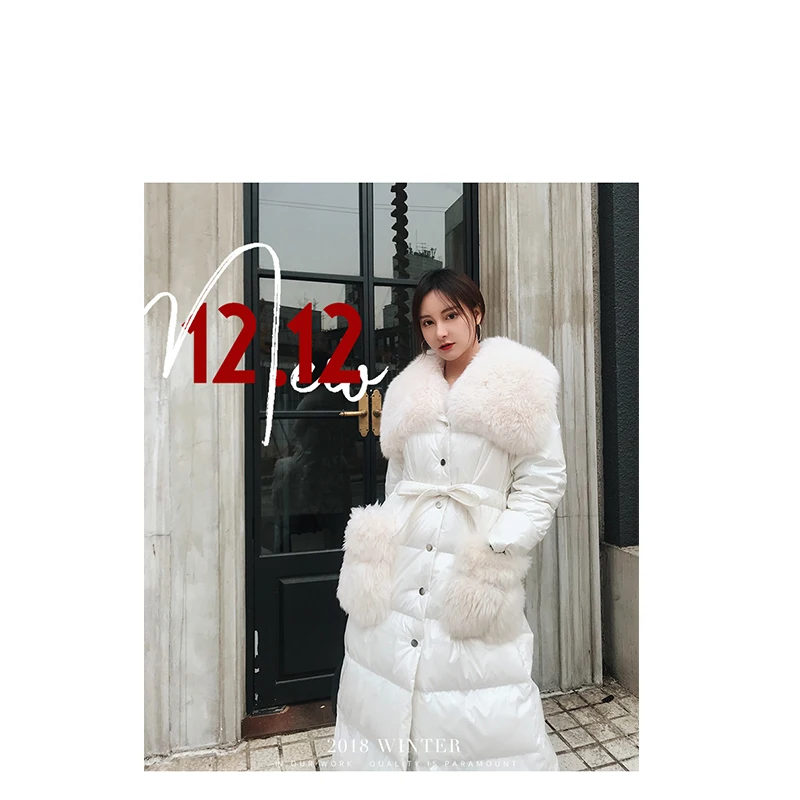 

2019 Winter Jacket Women Coats Large Natural Lamb Fur Collar Loose Parkas Outerwear Glossy Jackets AA-543