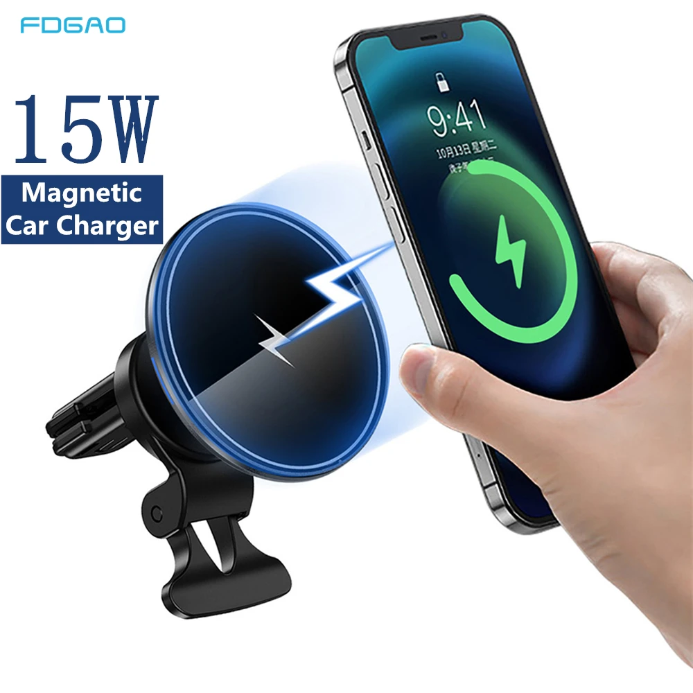 15W Automatic Magnetic Wireless Car Charger for iPhone 12 Pro Max Mini Air Vent Mount Qi Fast Charging Holder For Magsafe Case