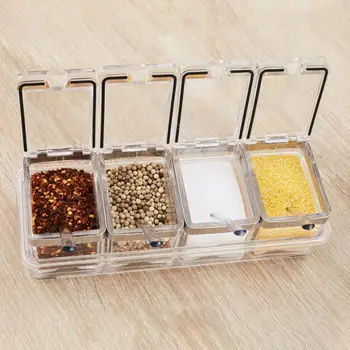 

4in1 Cruet Condiment Seasoning Jars Set for Spices Pepper Sprays Bottles Salt Shakers Holder Kitchen Storage Rack Organizer