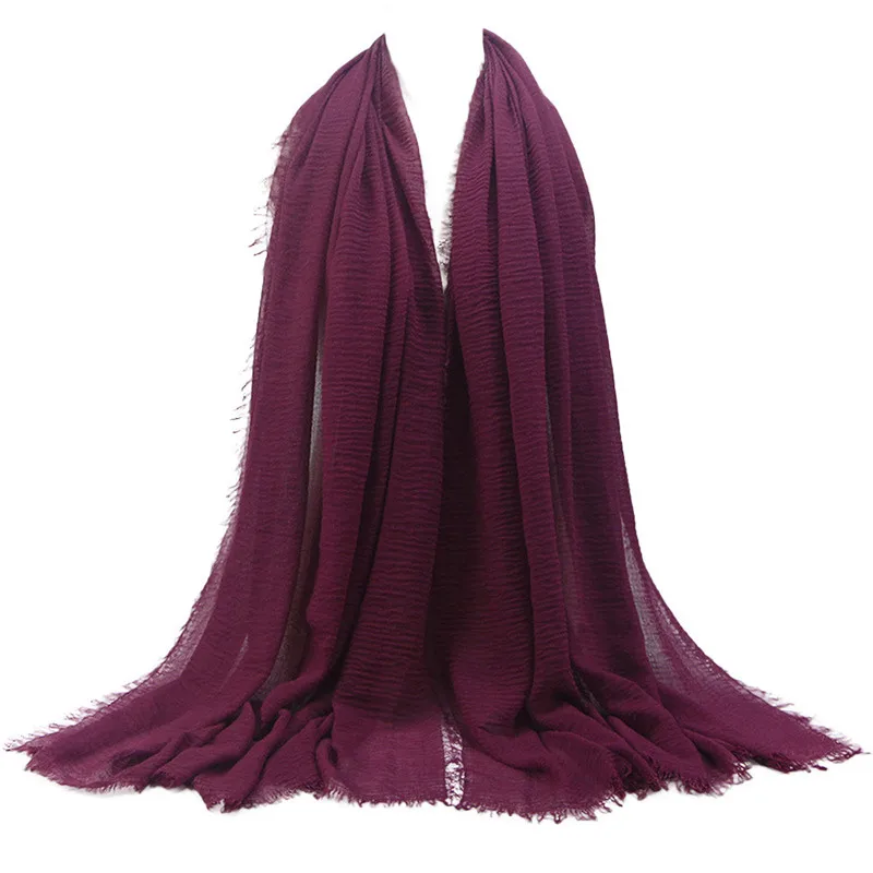 Wholesale Price 70*180cm Women Muslim Crinkle Hijab Scarf Femme Musulman Soft Cotton Headscarf islamic hijab Shawls and Wraps - Цвет: Purple