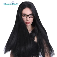 Moda& Mode волосы 2" длинные прямые черные синтетические волосы на кружеве Косплей термостойкие парики с натуральной частью парик для женщин