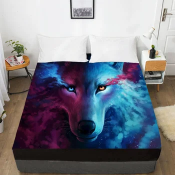 

1pc 3D Bed Sheet with Elastic Fitted Sheet 135/150/180/200/160x200 Mattress Cover Double King Queen Home Microfiber Smoke wolf