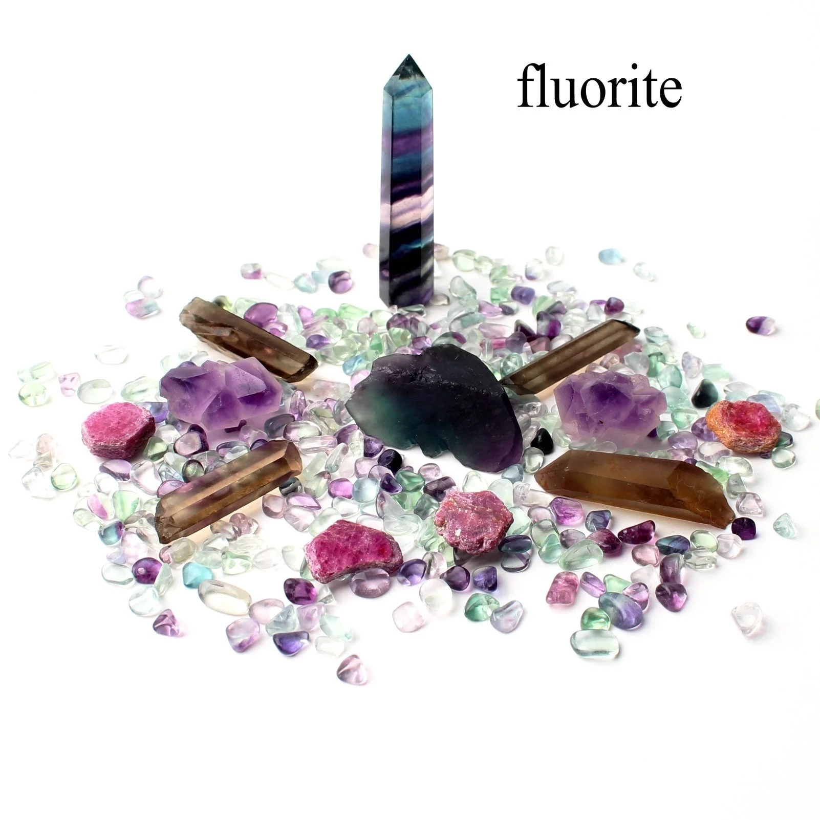 Смешанный натуральный прозрачный кристалл палочка обелиска гравий кварц образец минерала рокстоун красочные чакра камень Reikihealing домашний декор - Цвет: Fluorite