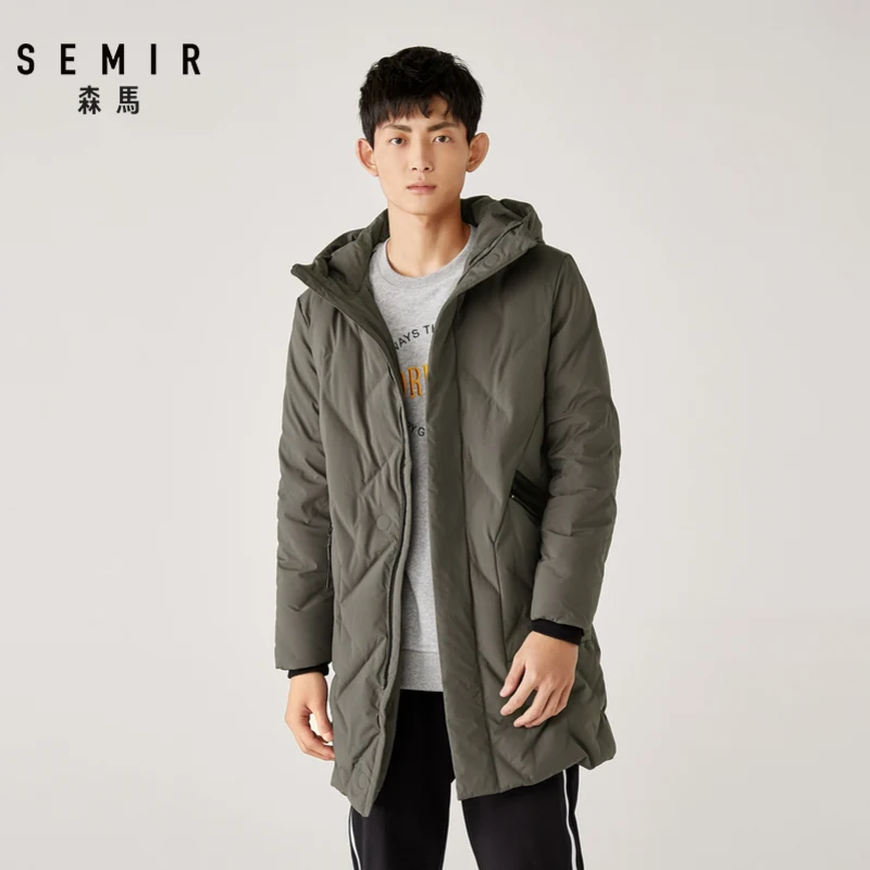 SEMIR мужской длинный пуховик новая теплая зимняя куртка с капюшоном корейский Повседневный серый утиный пух пальто для мужчин