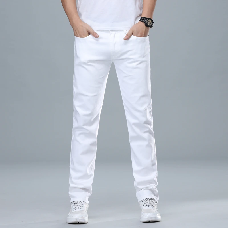 Classic Style Men's Regular Fit White Jeans Business Fashion Denim Advanced Stretch Cotton Trousers Male Brand Pants cowboy jeans