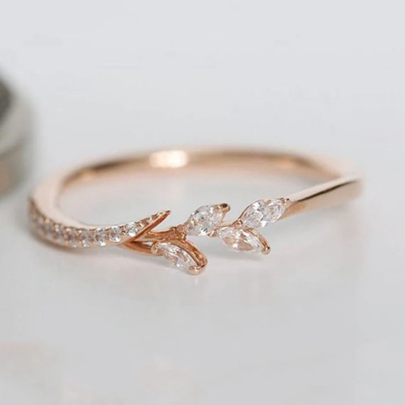 Leaf Crystal Engagement Rings Women's Eternity Wedding Band For Female Rose Gold Jewelry Gifts | Украшения и аксессуары
