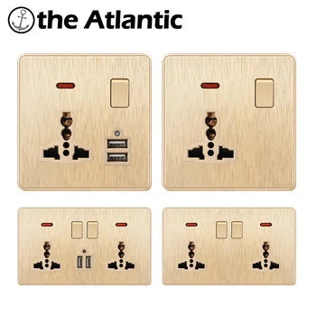 

Universal Standard Socket With Dual USB Charging Ports 86 146 Type Power Socket LED Indicator Double Gold Plastic Frame DE EU FR