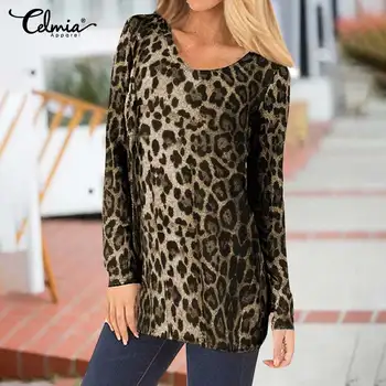 

Top Fashion Women Long Sleeve Leopard Print Blouse Celmia 2020 Autumn Female O neck Casual Loose Office Blusas Plus Size Shirts